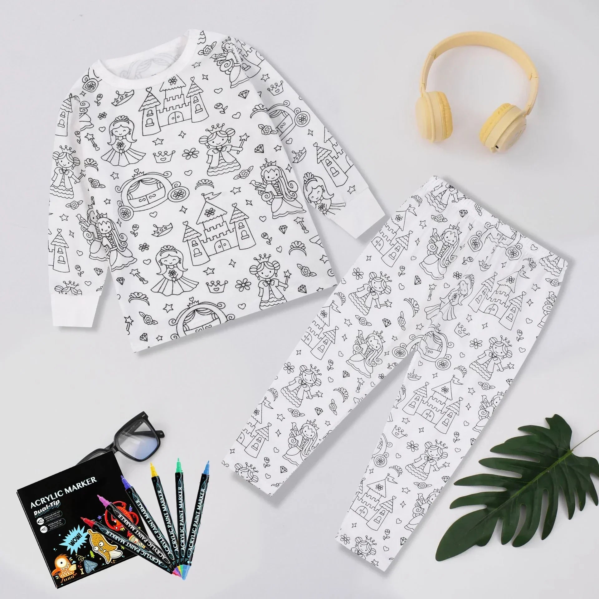 Pyjama Enfant à Colorier Créatif Réutilisable 6 Feutres Inclus - pyjamas coloriage GoHappy