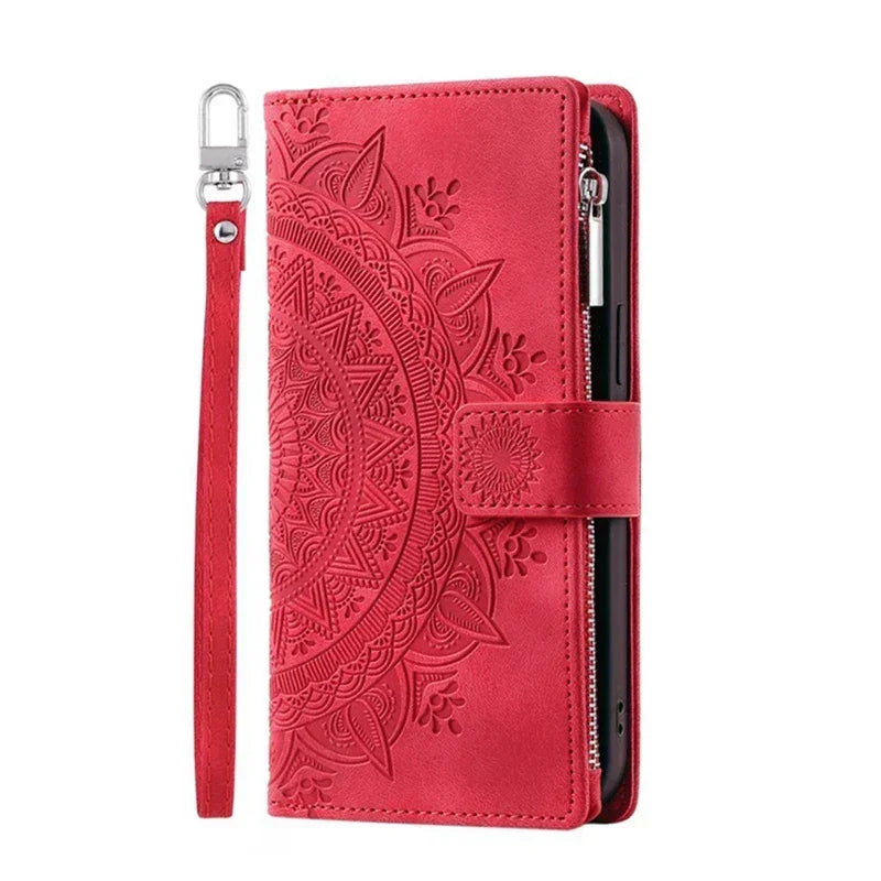 Protection iPhone Mandala Zip Portefeuille Cuir Gaufré Porte-Cartes - Coques pour téléphones portables GoHappy