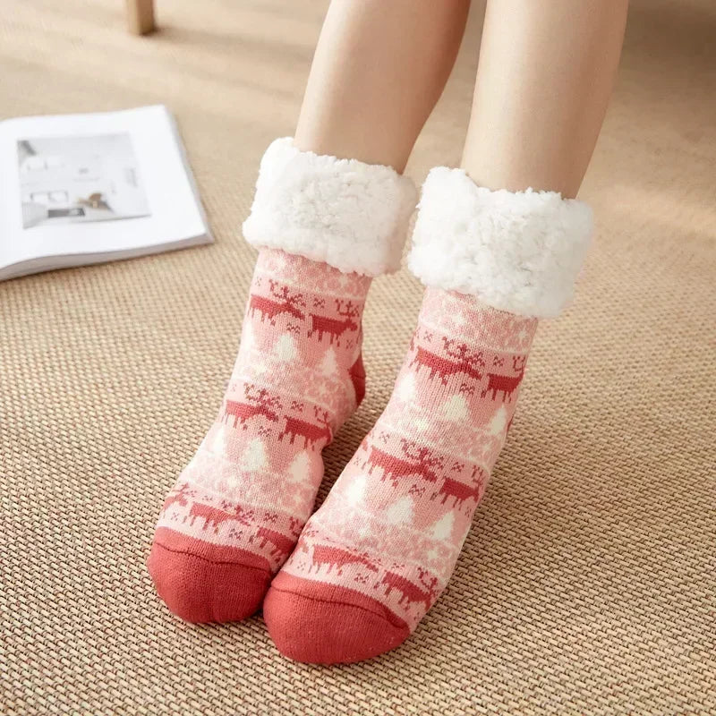 Chaussettes Douillettes Noël Femme Ado Fourrées Antidérapantes