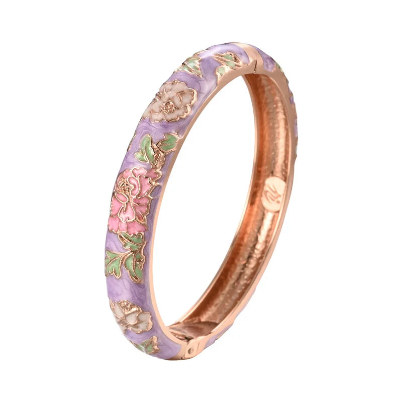 Jaipur Email bracelet jonc floral plaqué or rose