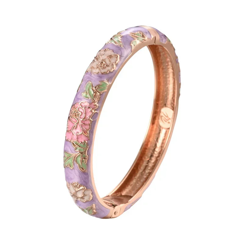 Jaipur Email bracelet jonc floral plaqué or rose - bracelet femme GoHappy