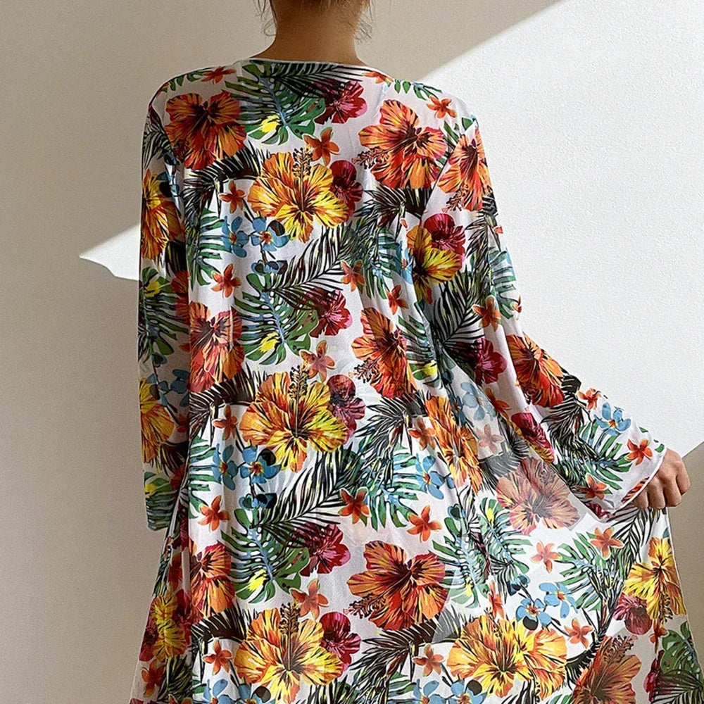 Maillot 3 pièces floral femme, taille haute, avec blouse légère - maillot de bain GoHappy