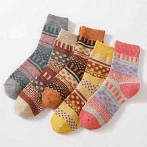 Paires Chaussettes Femme Chaudes Confort Rétro Ethnique Hiver par 5pcs - chaussettes d'hiver GoHappy