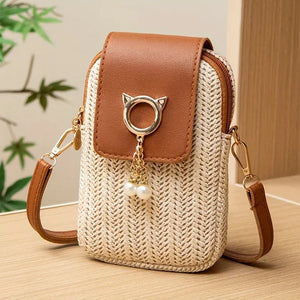 Ibiza Pearl mini sac téléphone paille bohème chic - sac bohème smartphone GoHappy