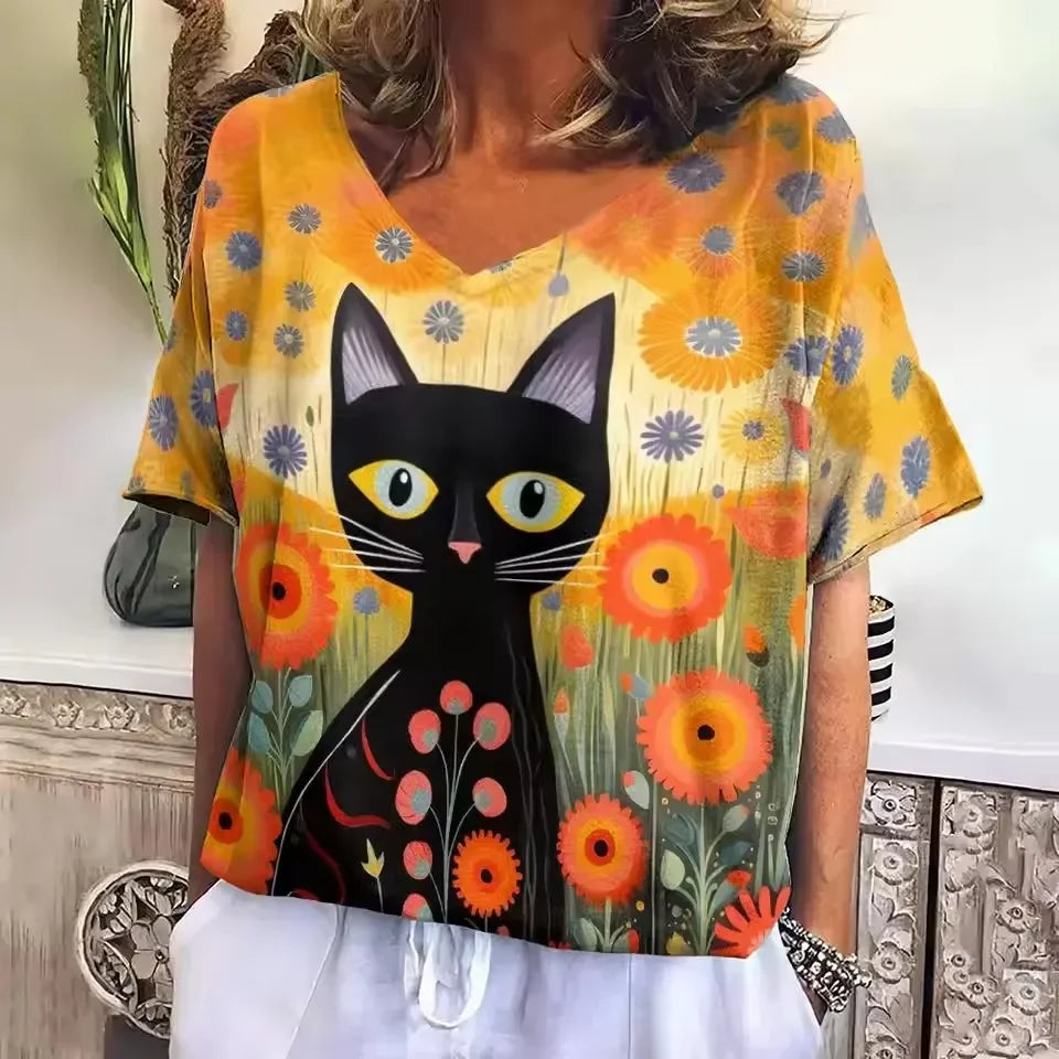 Collection Crazy Cats – T-shirts Oversize Femme à Motif Chat
