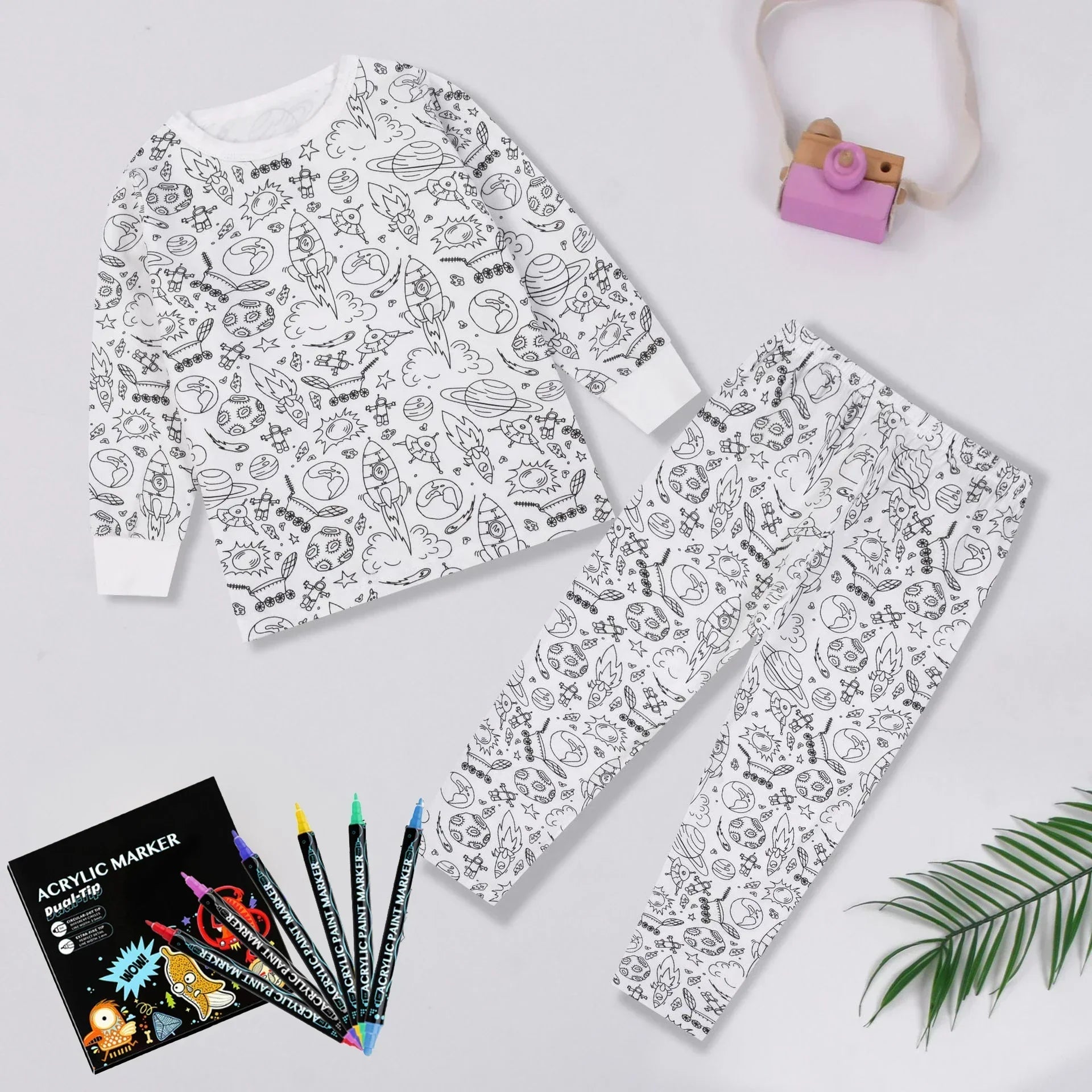 Pyjama Enfant à Colorier Créatif Réutilisable 6 Feutres Inclus - pyjamas coloriage GoHappy