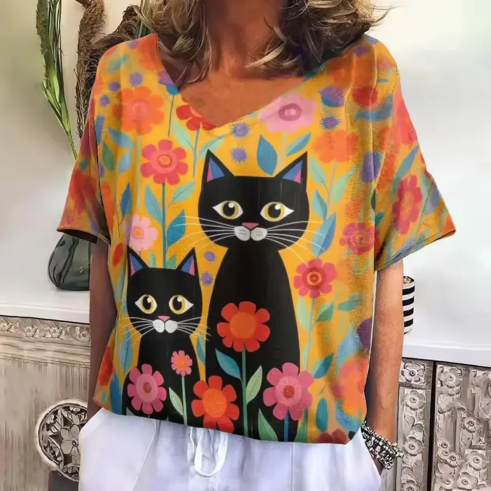 Collection Crazy Cats – T-shirts Oversize Femme à Motif Chat