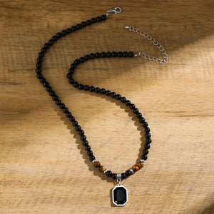 Collier Black Karma Perles Noires Pendentif Homme - collier homme GoHappy