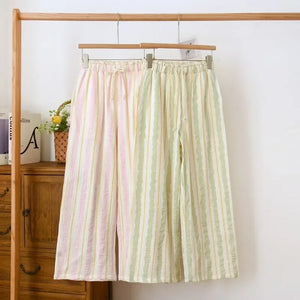 Pantalon Pyjama Femme Coton Crêpe Rayures Ample Taille Élastique - pyjama femme GoHappy