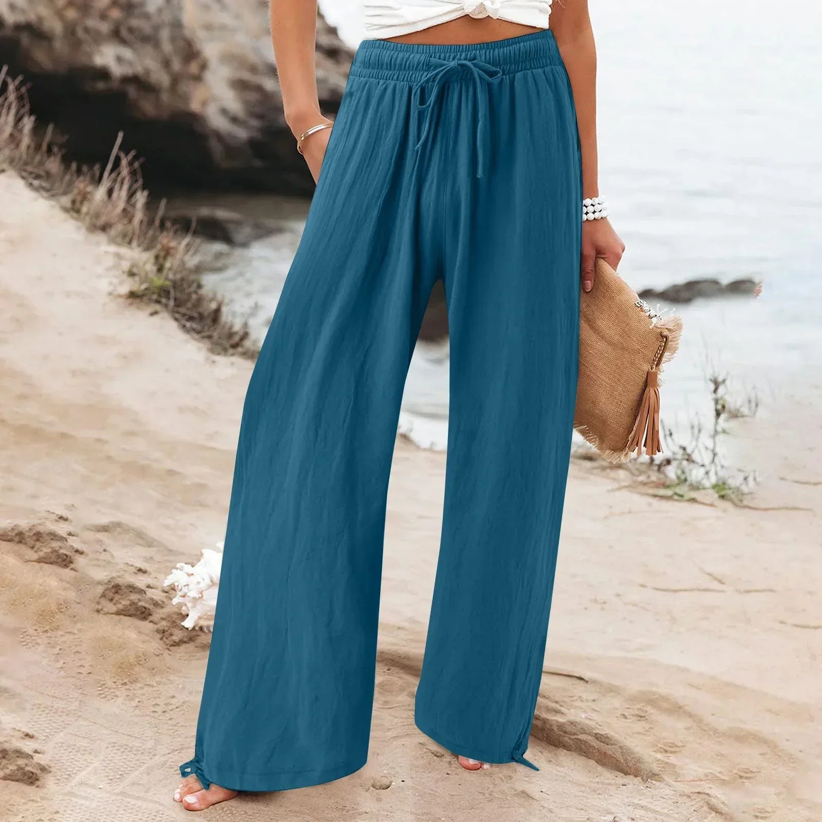 Pantalon Large Femme Fluide Été – 18 Coloris, Poches, Taille Élastique - pantalon fluide femme GoHappy