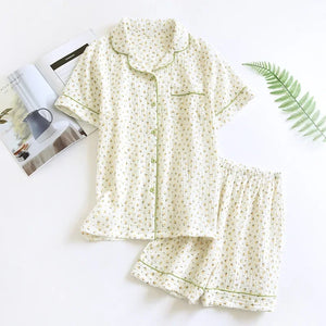Ensemble Pyjama Femme Coton Crêpe Fleuri 2-3 Pièces Manches Courtes - pyjama femme GoHappy