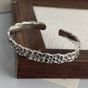 Bracelet jonc femme Jardin Vintage Relief Organique argent 925 motif en relief GoHappy France