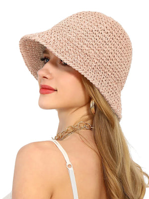 Chapeau Seau Paille Crochet Femme Pliable Protection UV - chapeau de plage GoHappy