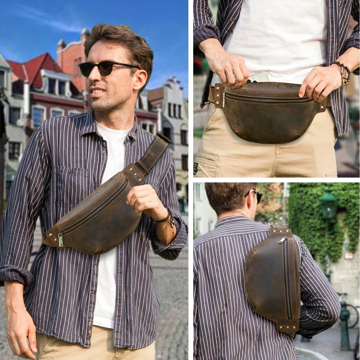 Banane Homme Sacoche Ceinture Véritable Cuir Vintage - sac banane homme GoHappy