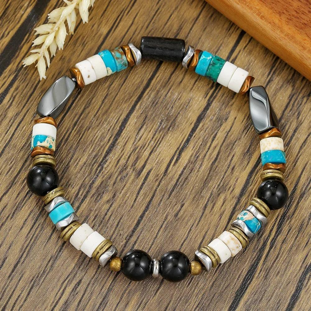 bracelet perles homme pierres naturelles turquoise onyx style ethnique tendance GoHappy.fr