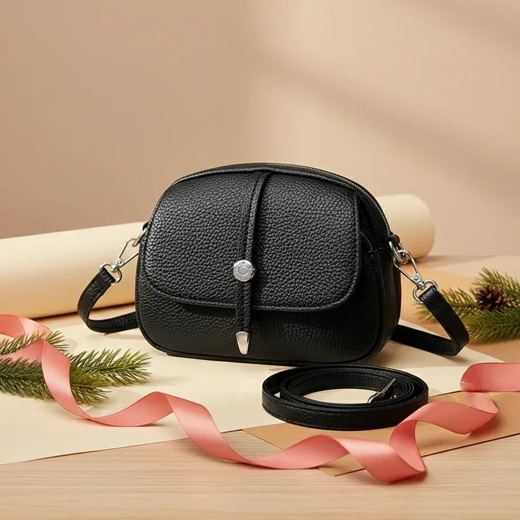 Sac Bandoulière Rétro Cuir Souple Femme - Petit Sac Rond Vintage 3 Compartiments - Sac à main GoHappy