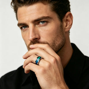 bague homme acier inoxydable pierre bleue turquoise cadeau bijou tendance GoHappy.fr