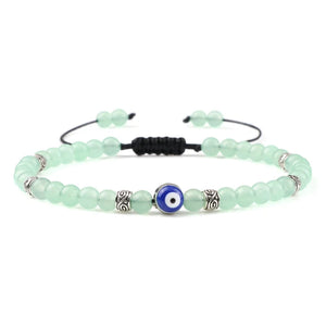 Bracelet Nazar Menthe Douce argentée, perles fines et motif œil bleu | GoHappy France