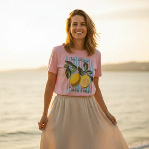 t-shirt femme rose motif citron coton tendance été cadeau original GoHappy France