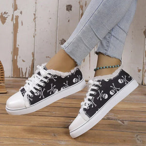 Baskets femmes motif tête de mort chic et confortables - chaussures tissu femmes GoHappy