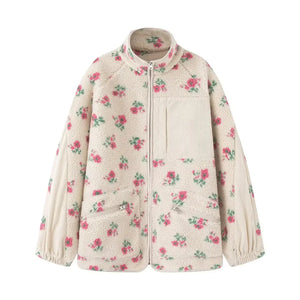 Veste Polaire Fleurie Femme Col Montant Zippée Épaisse Automne Hiver - Veste Polaire GoHappy