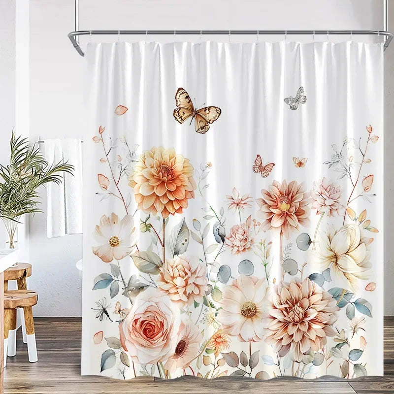 Rideau Douche Moderne Floral Polyester 11 Tailles + Crochets - rideau de douche GoHappy