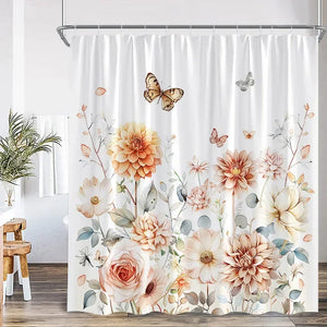 Rideau Douche Moderne Floral Polyester 11 Tailles + Crochets - rideau de douche GoHappy