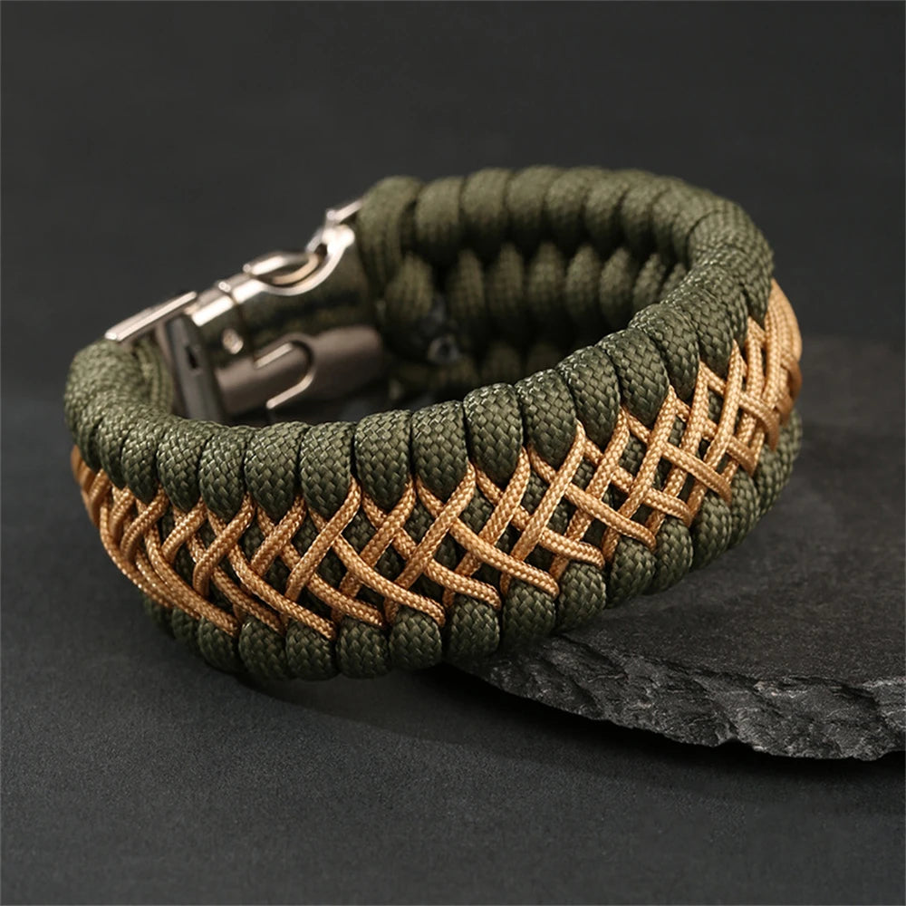 Bracelet Homme Paracorde Tressé Main Survie Nature Magnétique