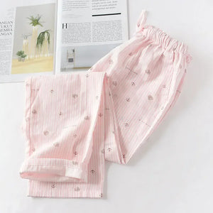 Pantalon Pyjama Femme Double Gaze Coton Imprimé Taille Élastique - pyjama femme GoHappy