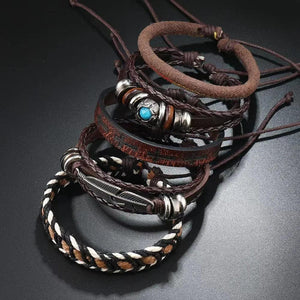 Bracelets ethniques en cuir et perles – Lot de 5 à 6 pièces – Style bohème et spirituel - bracelets cuir et pierres GoHappy