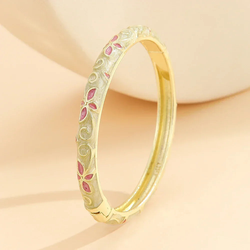 Verona Email bracelet jonc floral cloisonné doré - GoHappy
