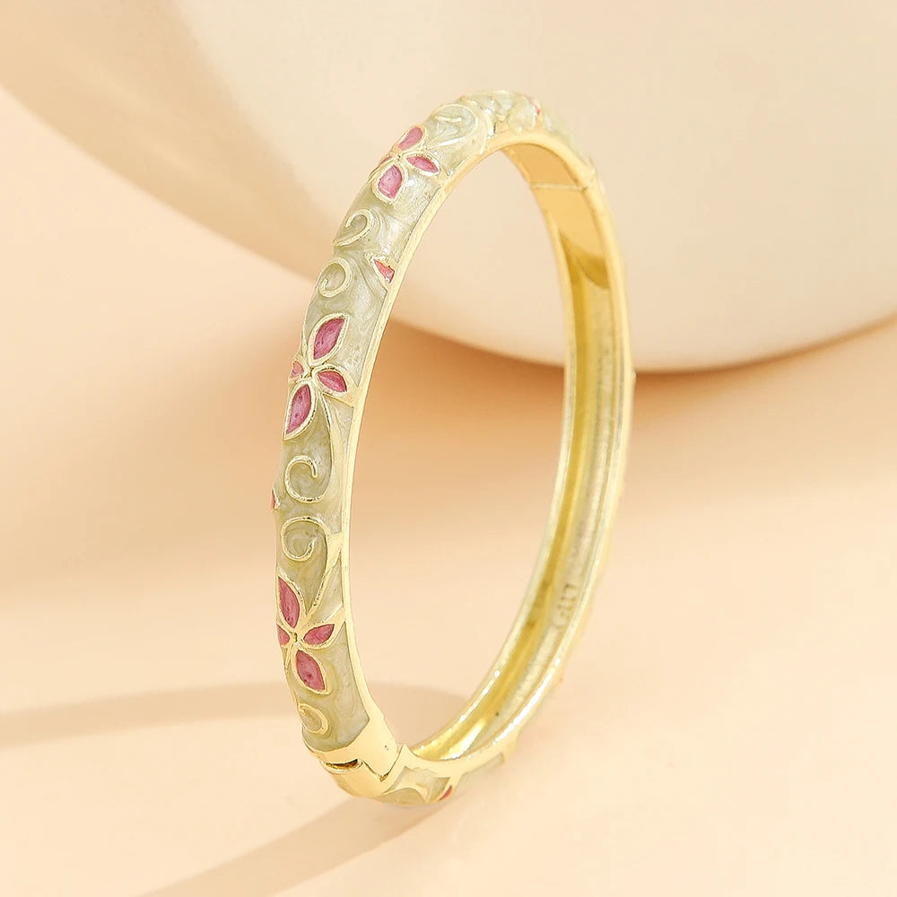 Verona Email bracelet jonc floral cloisonné doré