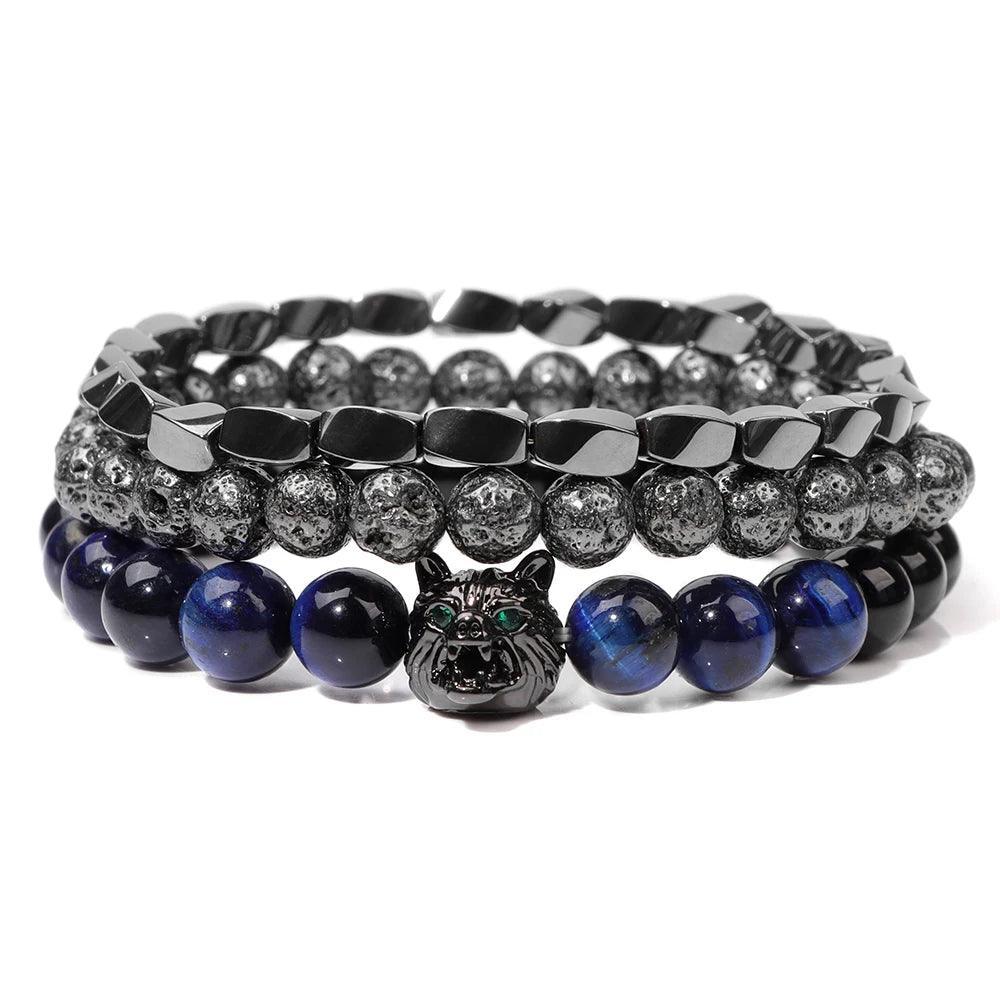 Bracelet multicouche en pierres naturelles pour hommes – Onyx, lave & hématite - Bijou Bracelet GoHappy