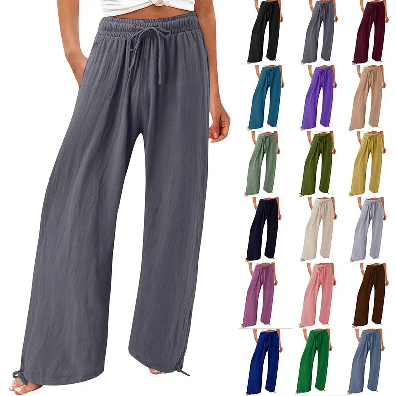 Pantalon Large Femme Fluide Été – 18 Coloris, Poches, Taille Élastique - pantalon fluide femme GoHappy