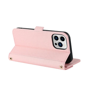 Étui Portefeuille Bandoulière Magnétique Cuir avec Miroir pour iPhone - coque pour smartphone GoHappy