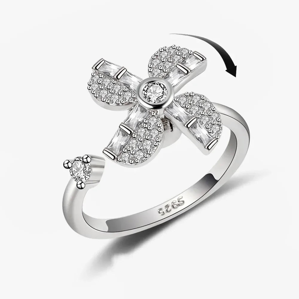 Bagues Spinner Rotatives Fleur Abeille en Cristal Argent Ajustables - bague femme GoHappy