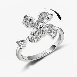 Bagues Spinner Rotatives Fleur Abeille en Cristal Argent Ajustables - bague femme GoHappy