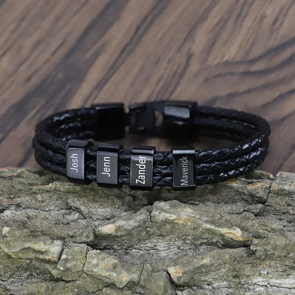 Bracelet Prénoms Famille Atelier cuir-acier - bracelet prénoms homme GoHappy