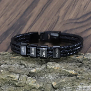 Bracelet Prénoms Famille Atelier cuir-acier - bracelet prénoms homme GoHappy
