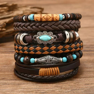 Bracelets ethniques en cuir et perles – Lot de 5 à 6 pièces – Style bohème et spirituel - bracelets cuir et pierres GoHappy
