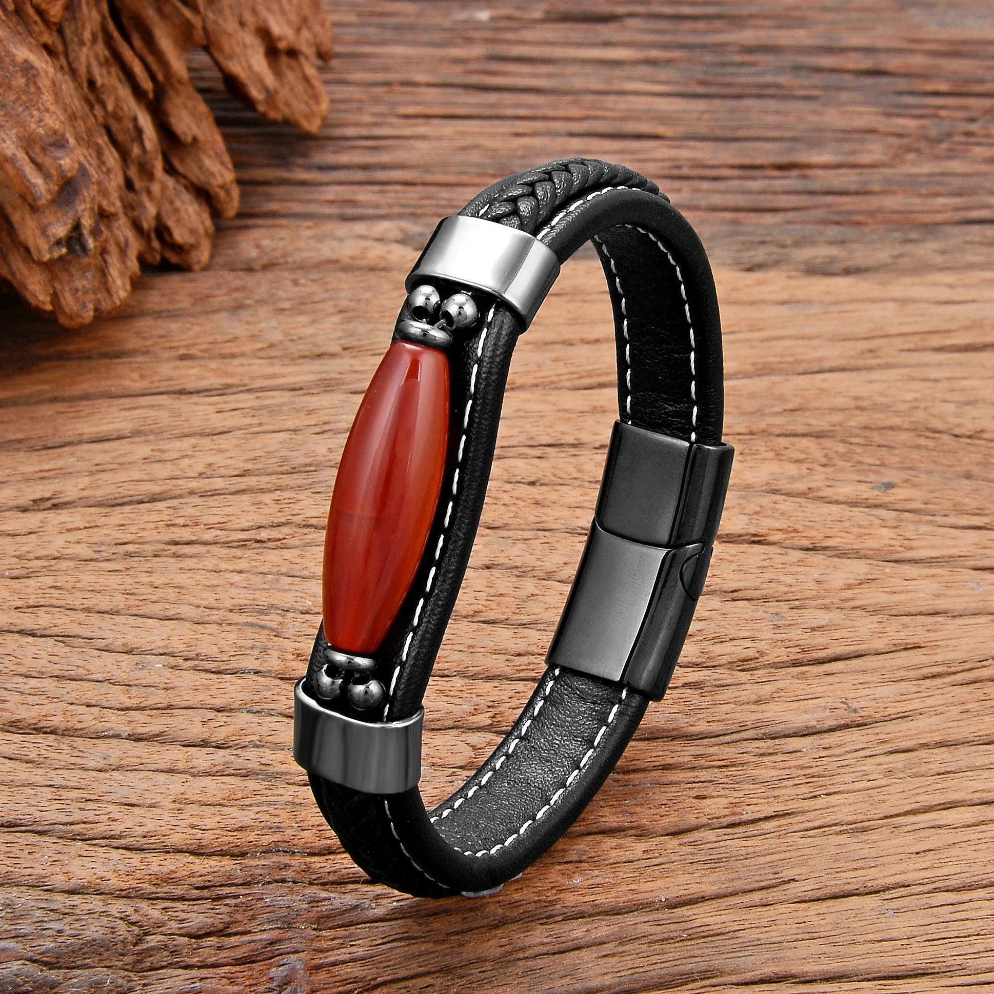 Kyoto Spirit bracelet cuir agate naturelle goutte d’eau - bracelet homme GoHappy
