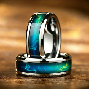 bague homme acier inoxydable motif océan bleu vert cadeau bijou tendance GoHappy.fr