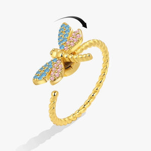 Bagues Spinner Rotatives Fleur Abeille en Cristal Argent Ajustables - bague femme GoHappy