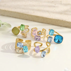 Muse bague femme cocktail zircon doré - bague cocktail GoHappy