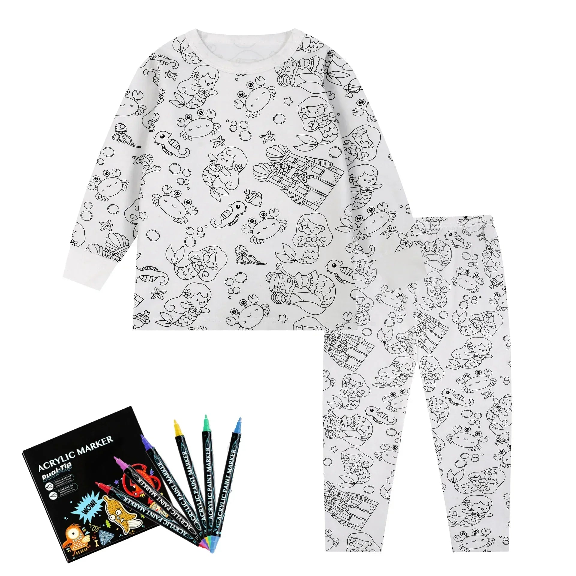 Pyjama Enfant à Colorier Créatif Réutilisable 6 Feutres Inclus - pyjamas coloriage GoHappy