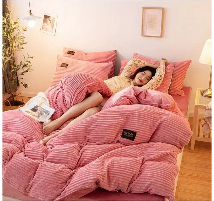 Parure Lit Velours 3 Pièces Housse Couette Taies Hiver - Housse de couette GoHappy