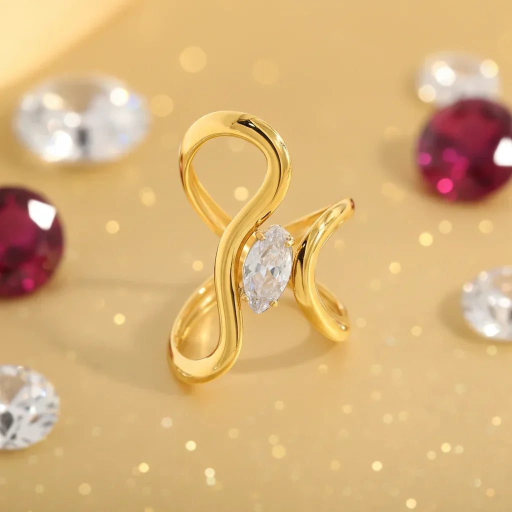 Bague Dorée Irrégulière — Plaqué Or 18K & Cristal Zircon - bague femme GoHappy