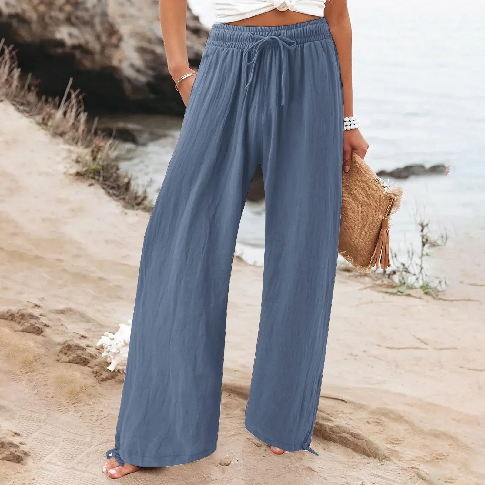Pantalon Large Femme Fluide Été – 18 Coloris, Poches, Taille Élastique - pantalon fluide femme GoHappy
