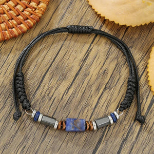 bracelet cordon noir perles pierres naturelles ajustable mixte idée cadeau GoHappy.fr