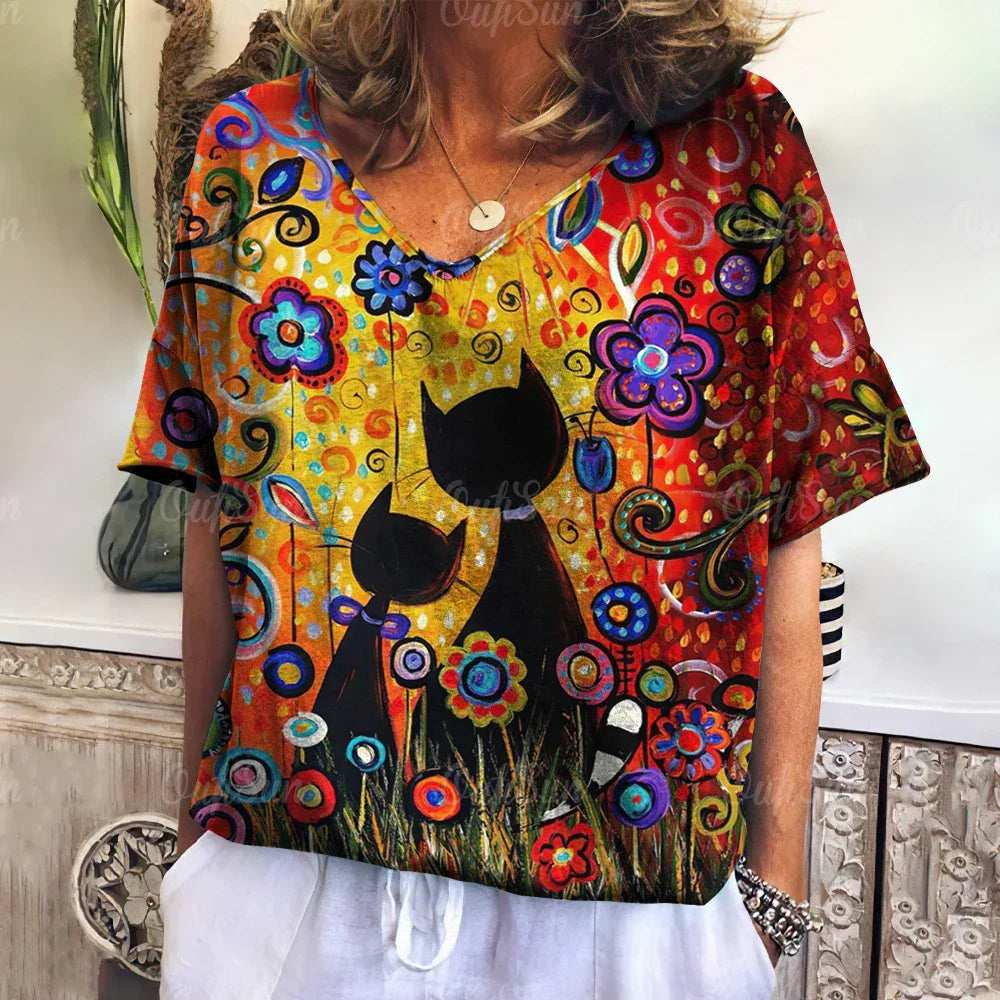 Collection Crazy Cats – T-shirts Oversize Femme à Motif Chat